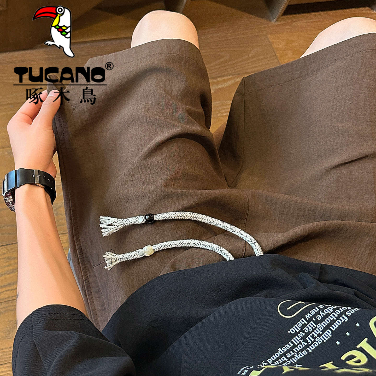 啄木鸟天丝亚麻短裤男生夏季宽松薄款冰丝速干篮球运动休闲五分裤