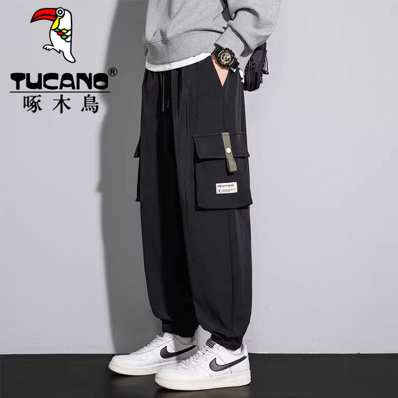 美式工装裤男春秋季加绒束脚潮流宽松哈伦青少年休闲大码运动长裤