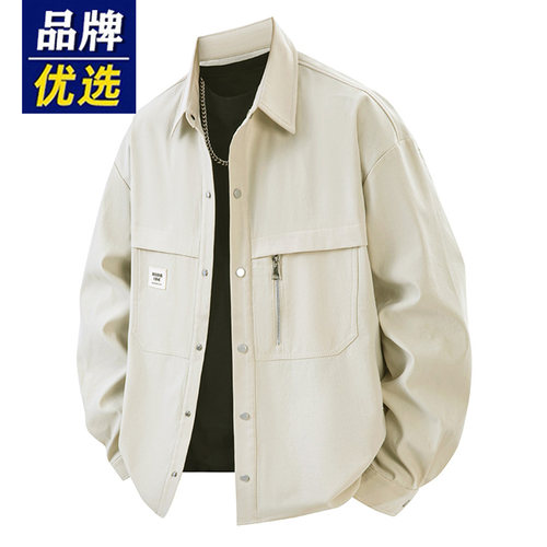 品牌优选男士翻领衬衫春秋季宽松帅气休闲工装长袖衬衣夹克外套潮