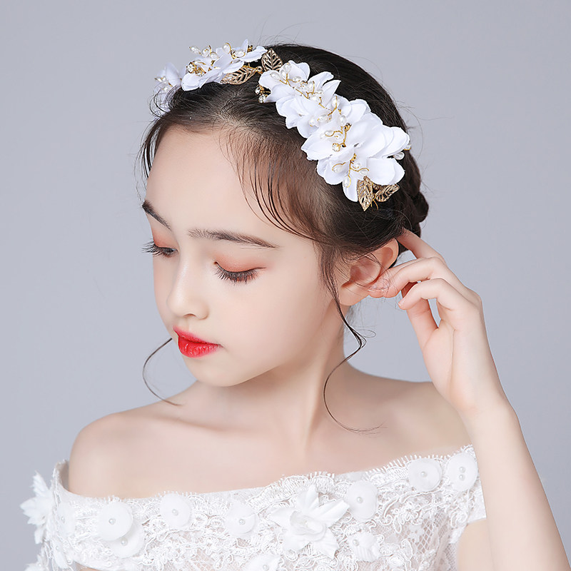 儿童花环头饰女童头花发带小孩皇冠饰品韩版花朵花童演出发箍白色