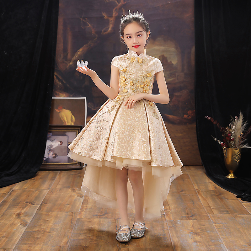 儿童礼服公主裙女童生日高端金色小女孩花童主持人钢琴演出服夏季