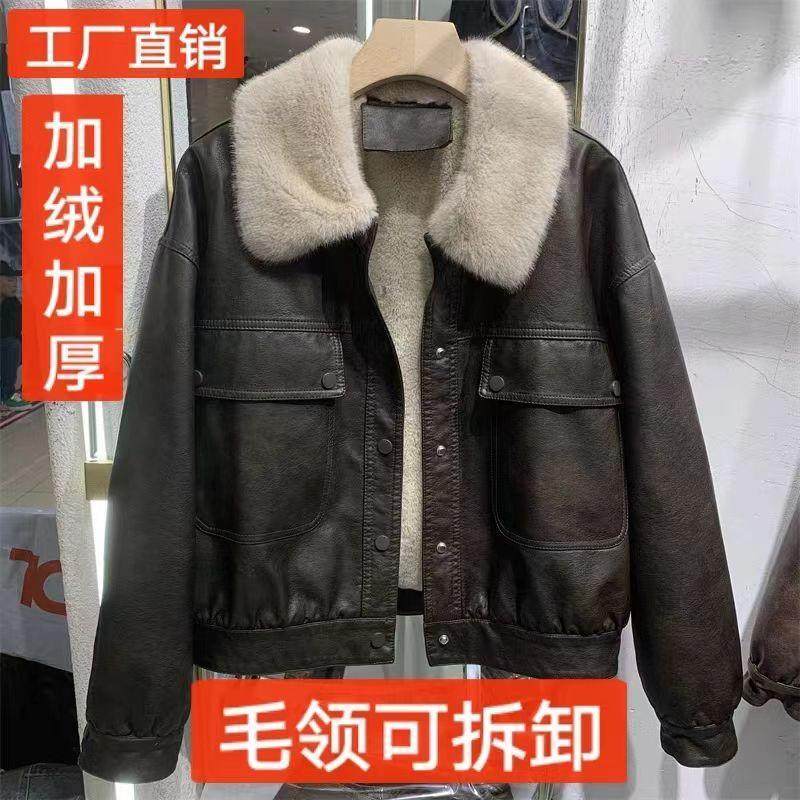欧货加绒皮衣外套女冬港风pu皮皮衣