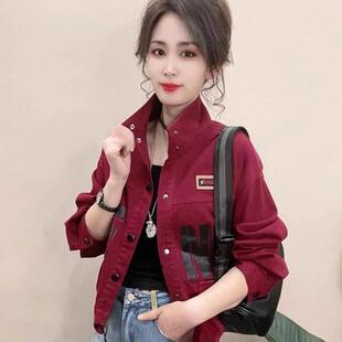 韩版时尚字母印花牛仔短外套女春秋新款宽松百搭洋派减龄夹克上衣