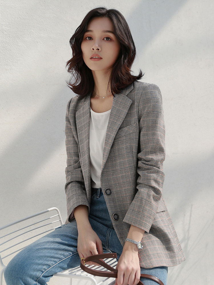 PLAID SMALL SUIT WOMENS 2024 SPRING AND AUTUMN CLOTHES NEW KOREAN VERSION SLIM RETRO CHECK CASUAL JACKET SHORT SUIT