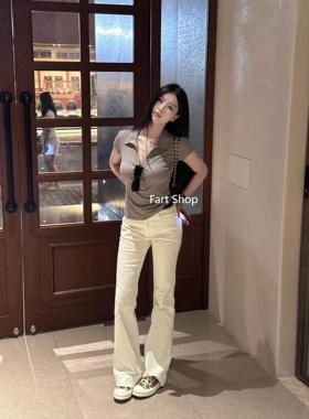 【Fart Shop】必入白牛！修身百搭板正纯白直筒牛仔显瘦拖地裤女