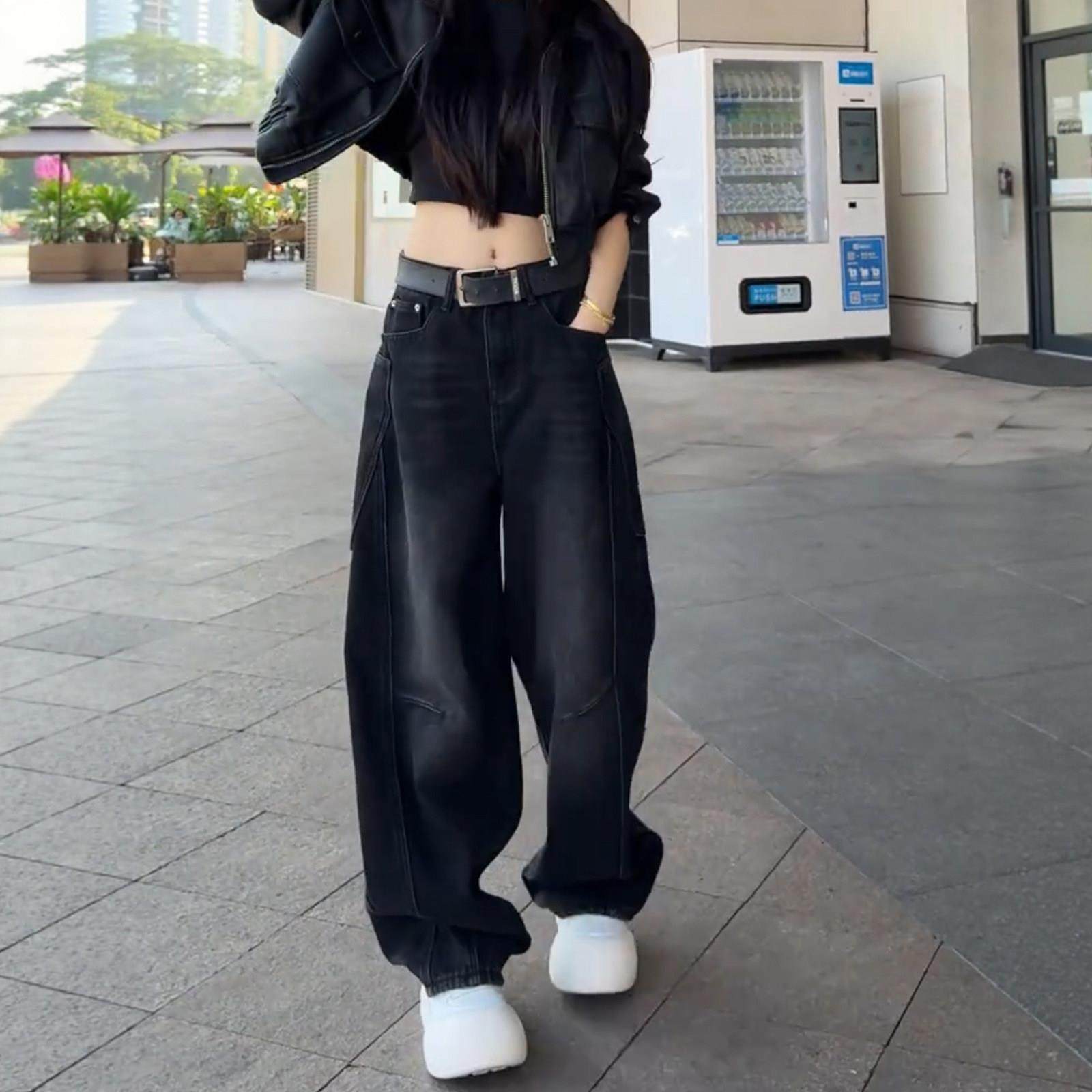 加绒加厚弯刀牛仔裤女秋冬季2025新款阔腿裤大码胖mm显瘦直筒裤子