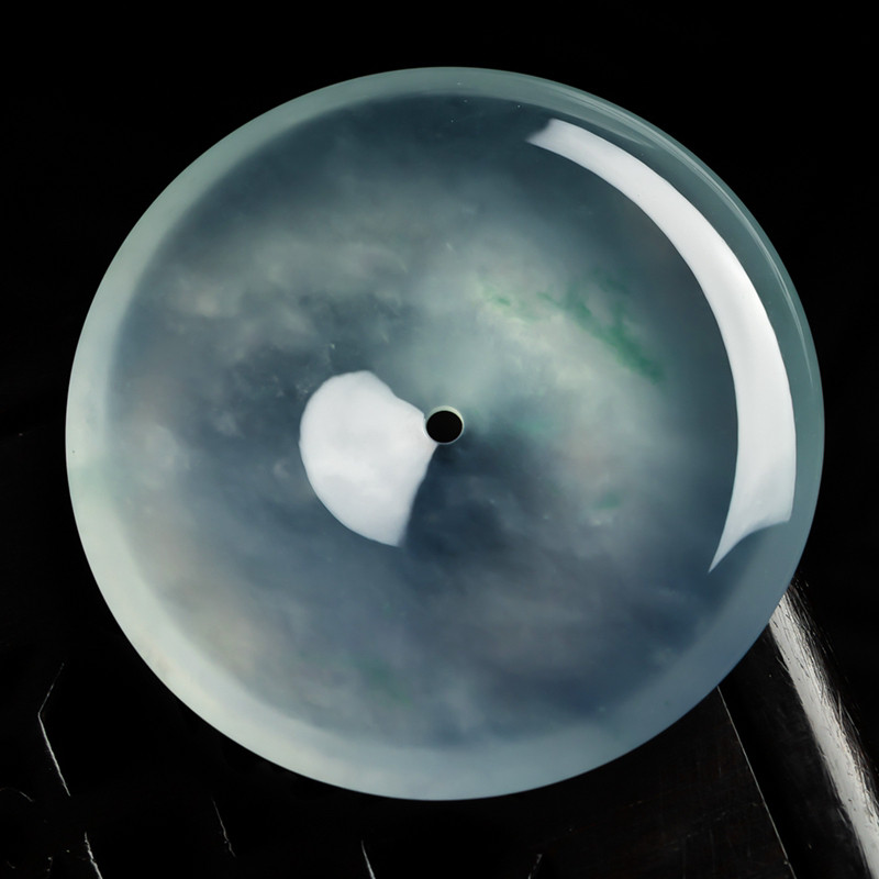 缅甸天然翡翠A货珠宝玉石带证书-老坑种高冰起光冰紫平安扣吊坠