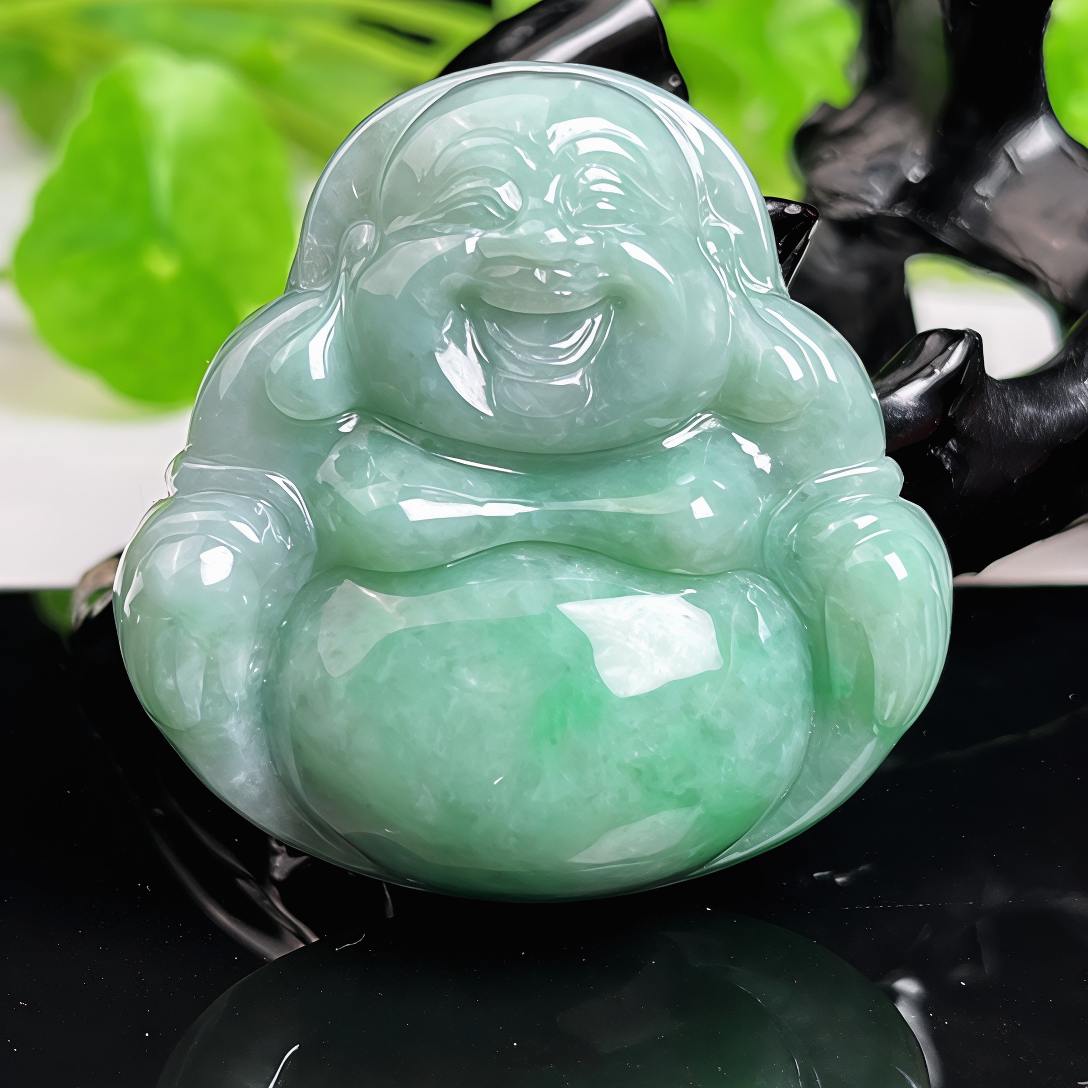 缅甸天然A货翡翠玉石挂件精雕老坑水润飘绿佛公吊坠