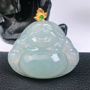 碧玉尊缅甸天然A货翡翠玉石冰润飘绿18K镶嵌佛公吊坠挂件