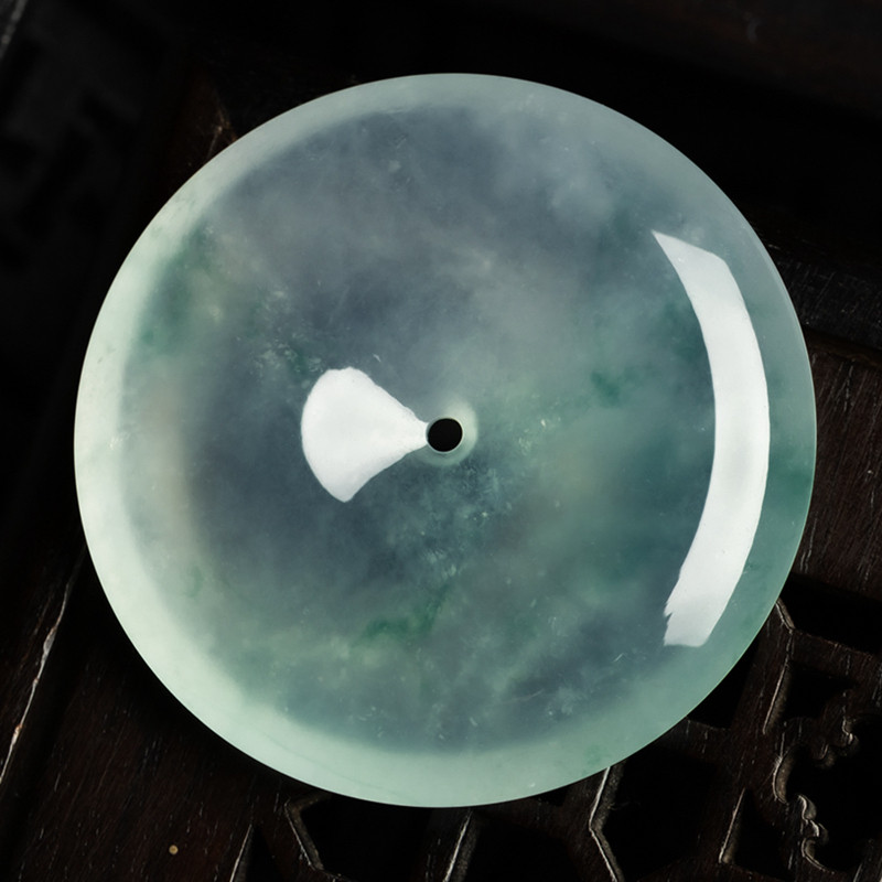 缅甸天然翡翠A货珠宝玉石带证书-老坑种冰飘花平安扣吊坠