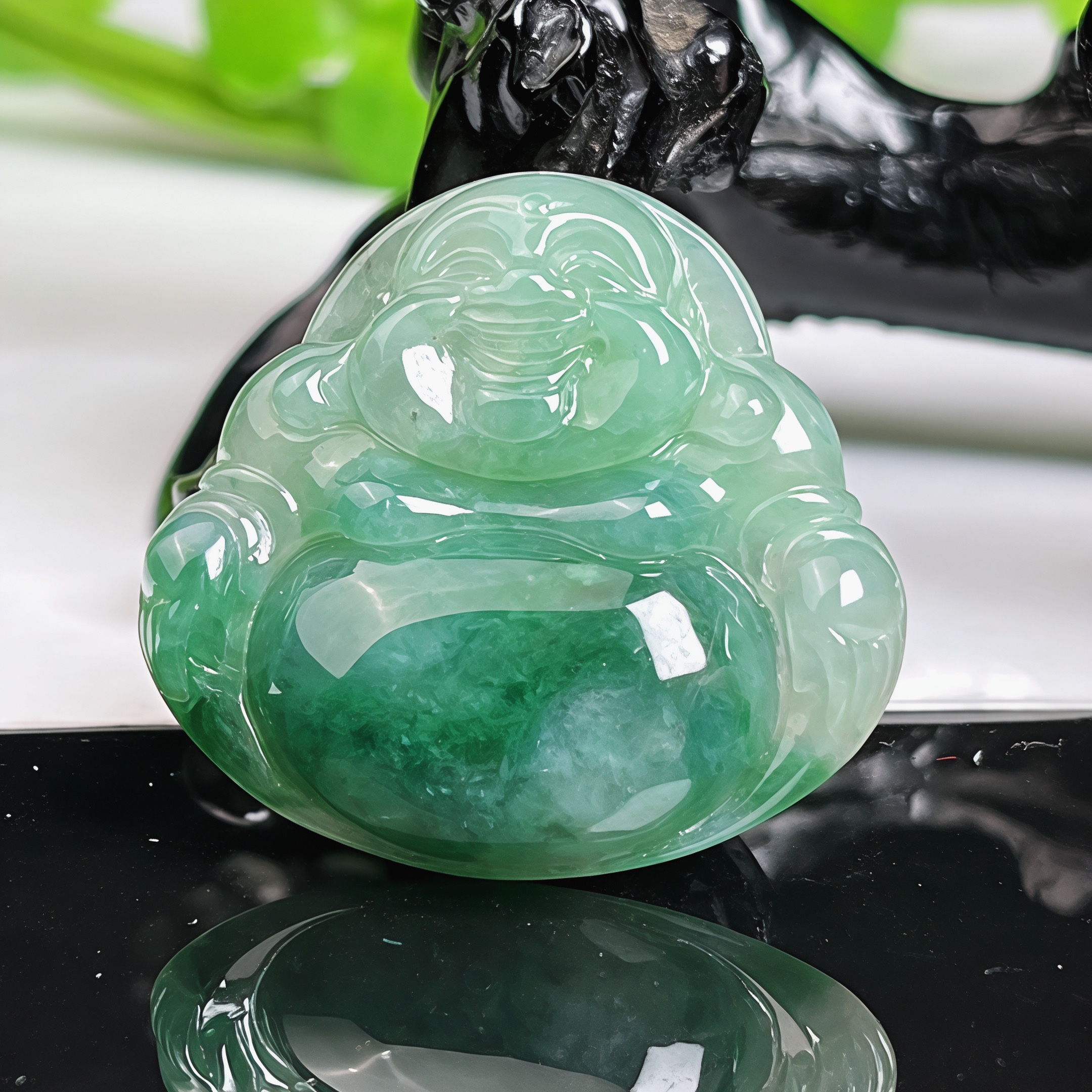 缅甸天然A货翡翠玉石挂件精雕老坑水润满色飘绿佛公吊坠