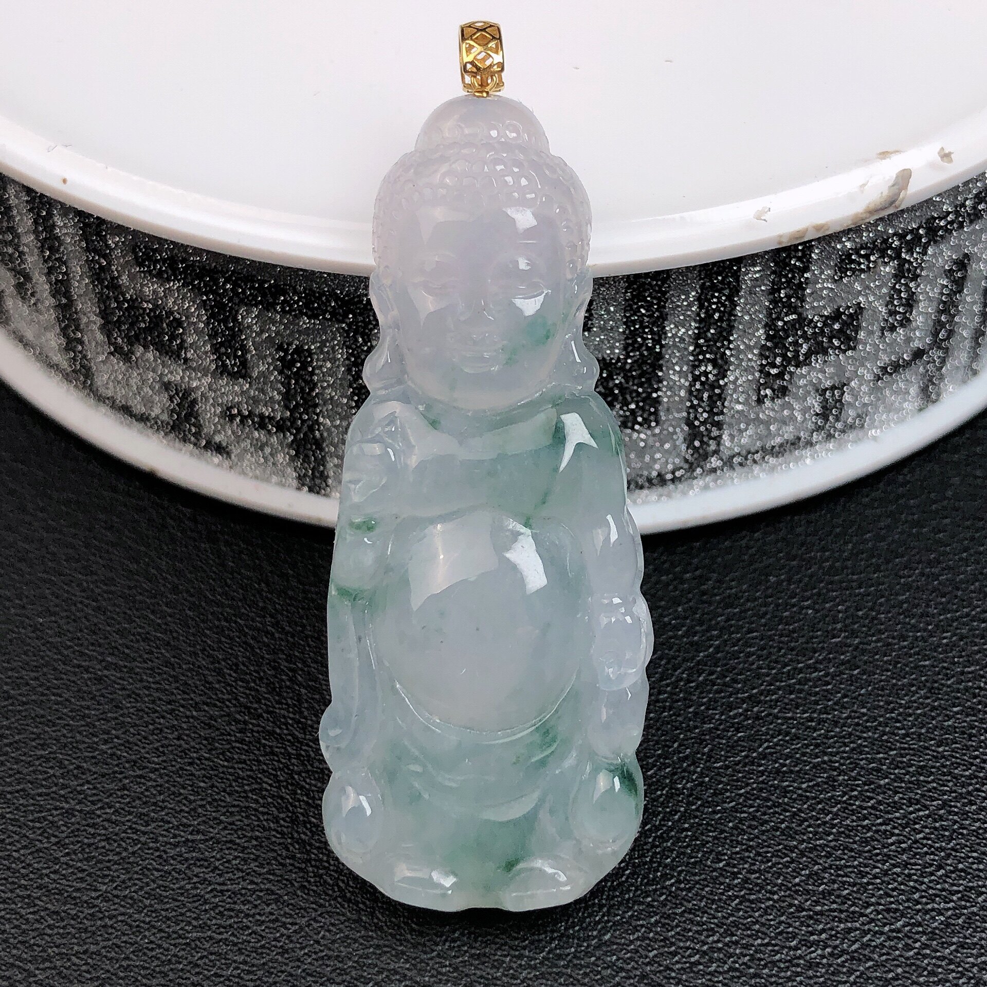 缅甸天然A货翡翠玉石冰润飘绿18K镶嵌宝宝佛吊坠