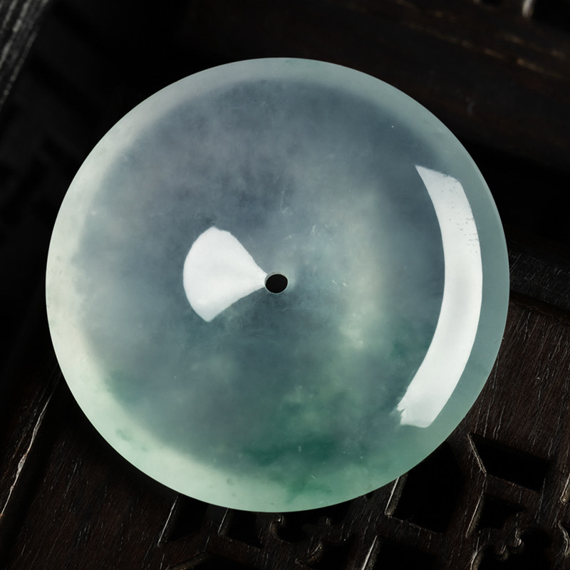 缅甸天然翡翠A货珠宝玉石带证书-老坑种高冰飘花平安扣吊坠