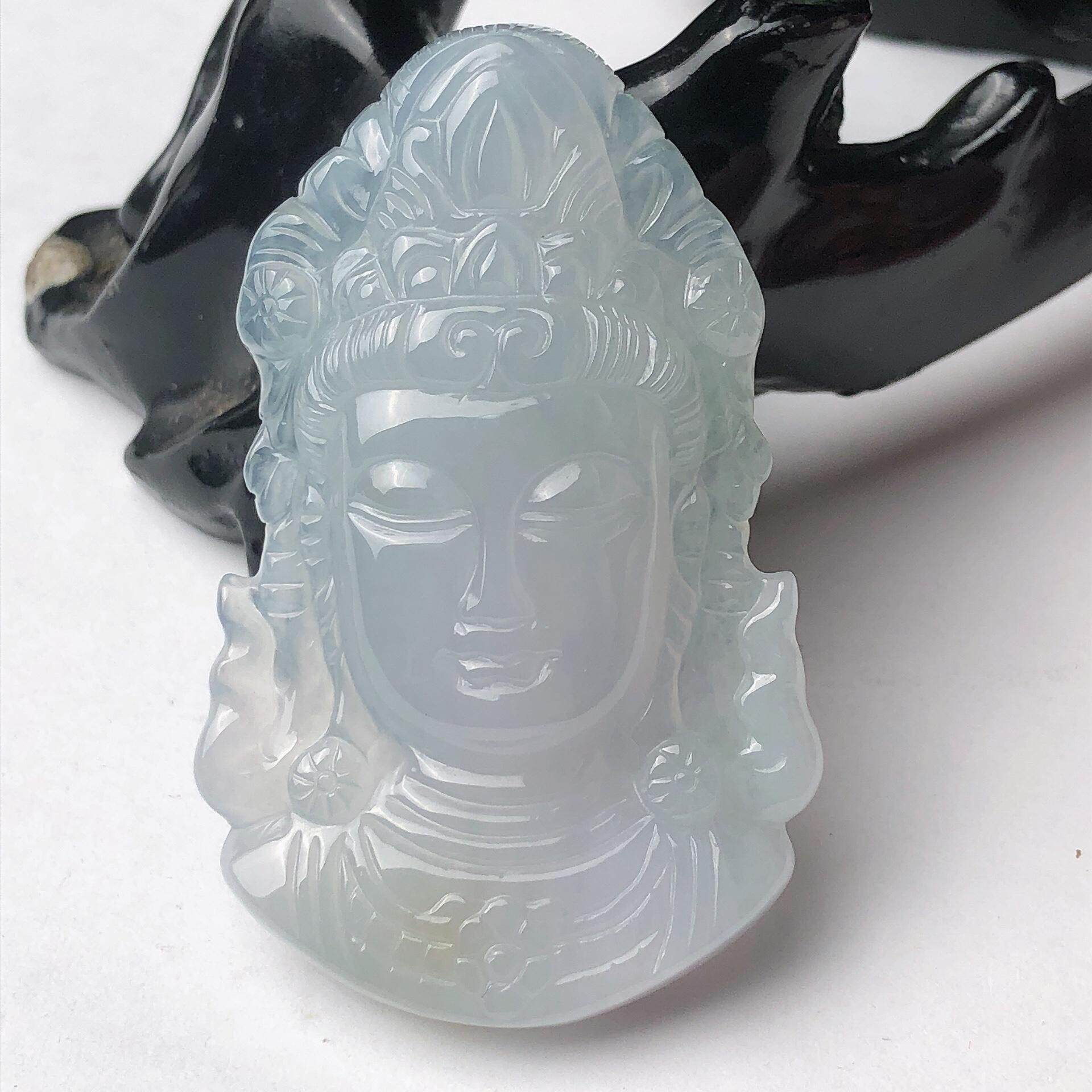 缅甸天然A货翡翠玉石保真带证书-冰润老种精雕自在护身观音吊坠