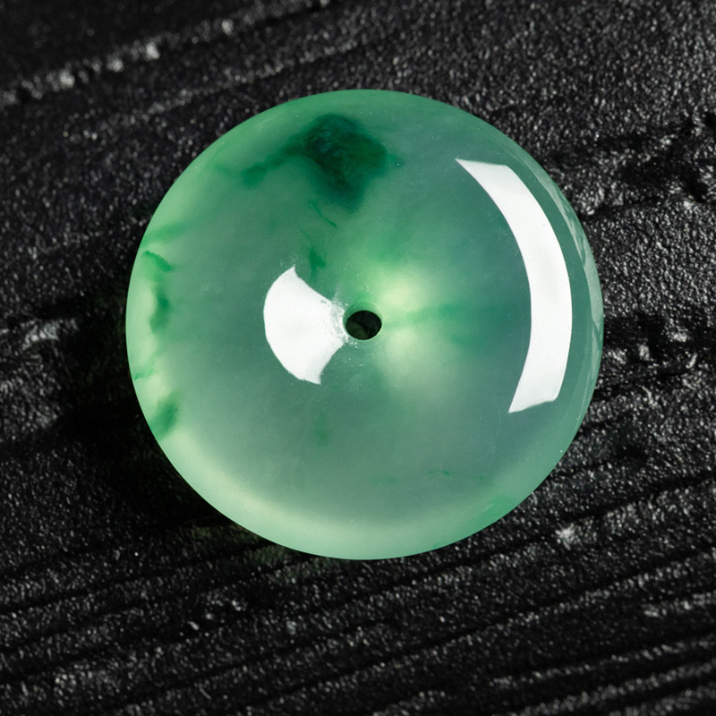 缅甸天然翡翠A货珠宝玉石带证书-老坑种冰种满色飘花平安扣吊坠