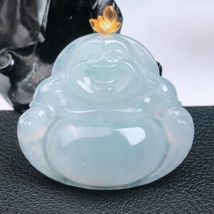 碧玉尊缅甸天然A货翡翠玉石冰润飘绿18K镶嵌佛公吊坠挂件