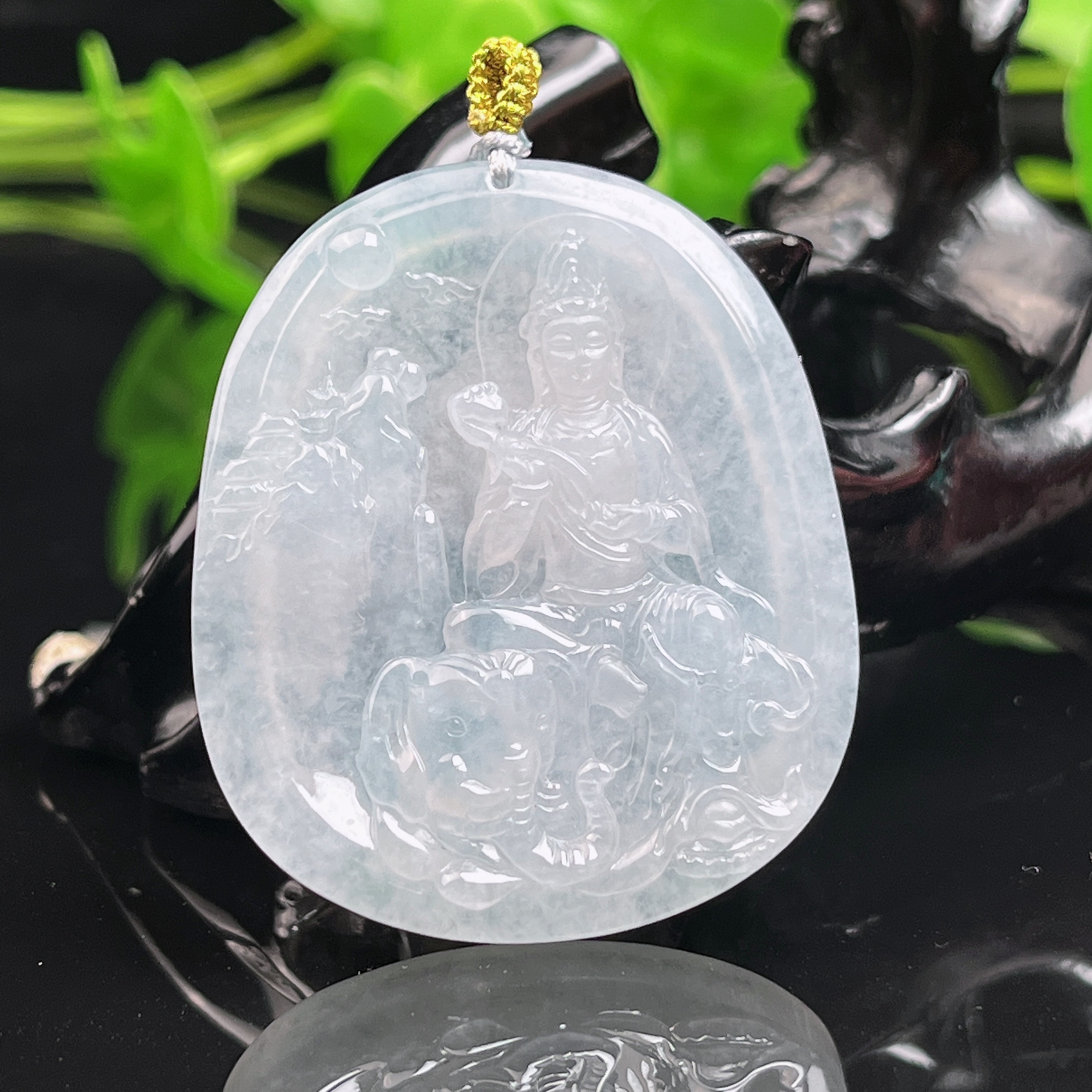 缅甸A货冰种飘花精雕普贤菩萨
