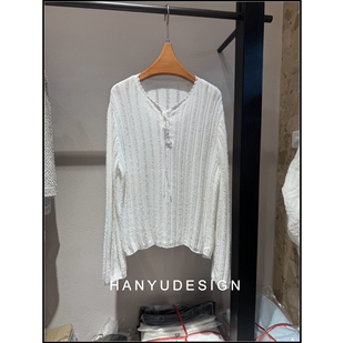 白色镂空V领松弛感针织衫 26早春新款 韩钰DESIGN