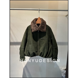 复古皮绒羊羔毛领90鹅绒羽绒服夹克外套女 韩钰DESIGN