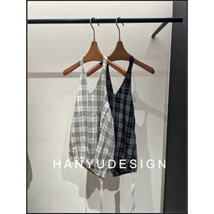 复古韩系设计感格纹挂脖背心女 26早春新款 韩钰DESIGN