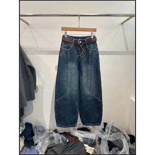 腰带明线弯刀裤 时尚 女百搭加绒牛仔裤 韩钰DESIGN