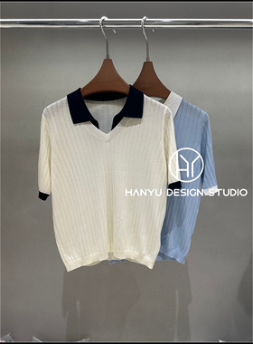 【韩钰DESIGN】26夏季新款 青春撞色POLO领短袖针织衫女