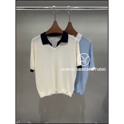 【韩钰DESIGN】26夏季新款 青春撞色POLO领短袖针织衫女