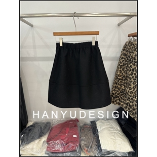 羊毛呢子松紧腰纯色A字半身裙女 韩钰DESIGN