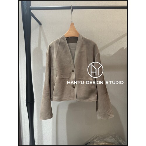【韩钰DESIGN】26秋季新款 绵羊皮老钱风立领短款皮衣女