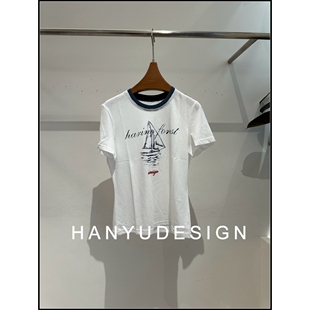 白色简约帆船印花短袖 26早春新款 T恤女 韩钰DESIGN