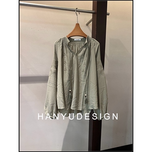 100%桑蚕丝V领刺绣系带衬衫 26早春新款 女 韩钰DESIGN