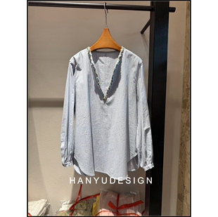 通勤风V领亚麻衬衫 法式 26早春新款 女 韩钰DESIGN