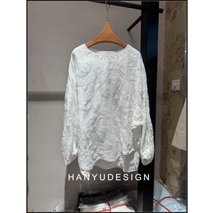 风白色桑蚕丝刺绣长袖 新中式 26早春新款 T恤女 韩钰DESIGN
