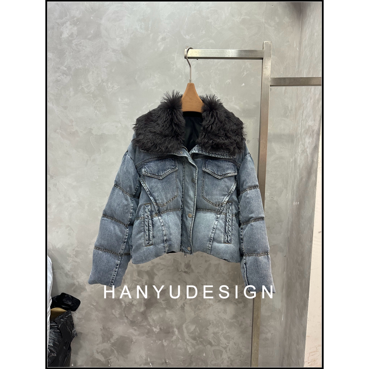 韩钰DESIGN羊皮皮毛一体羽绒服