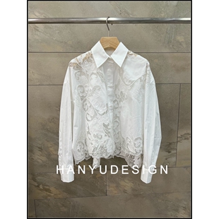 衬衫 白色复古蕾丝风翻领长袖 26早春新款 女 韩钰DESIGN