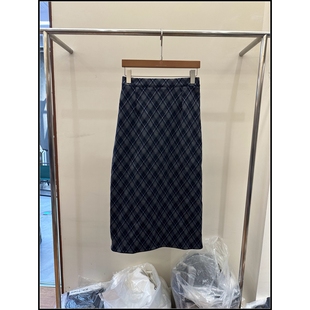 复古格纹洋气后开叉松紧腰呢子半身裙长裙女 韩钰DESIGN
