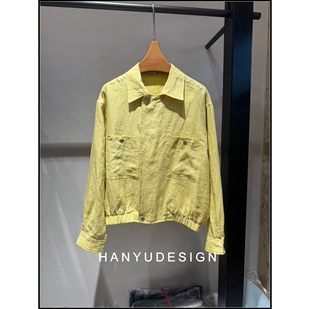 100%亚麻黄色工装 26早春新款 风翻领短外套女 韩钰DESIGN