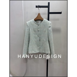 绿色优雅风小香风珍珠扣圆领短外套女 26早春新款 韩钰DESIGN