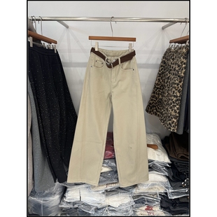 韩钰DESIGN 加厚牛仔裤 经典 型宽松百搭阔腿裤 女 版