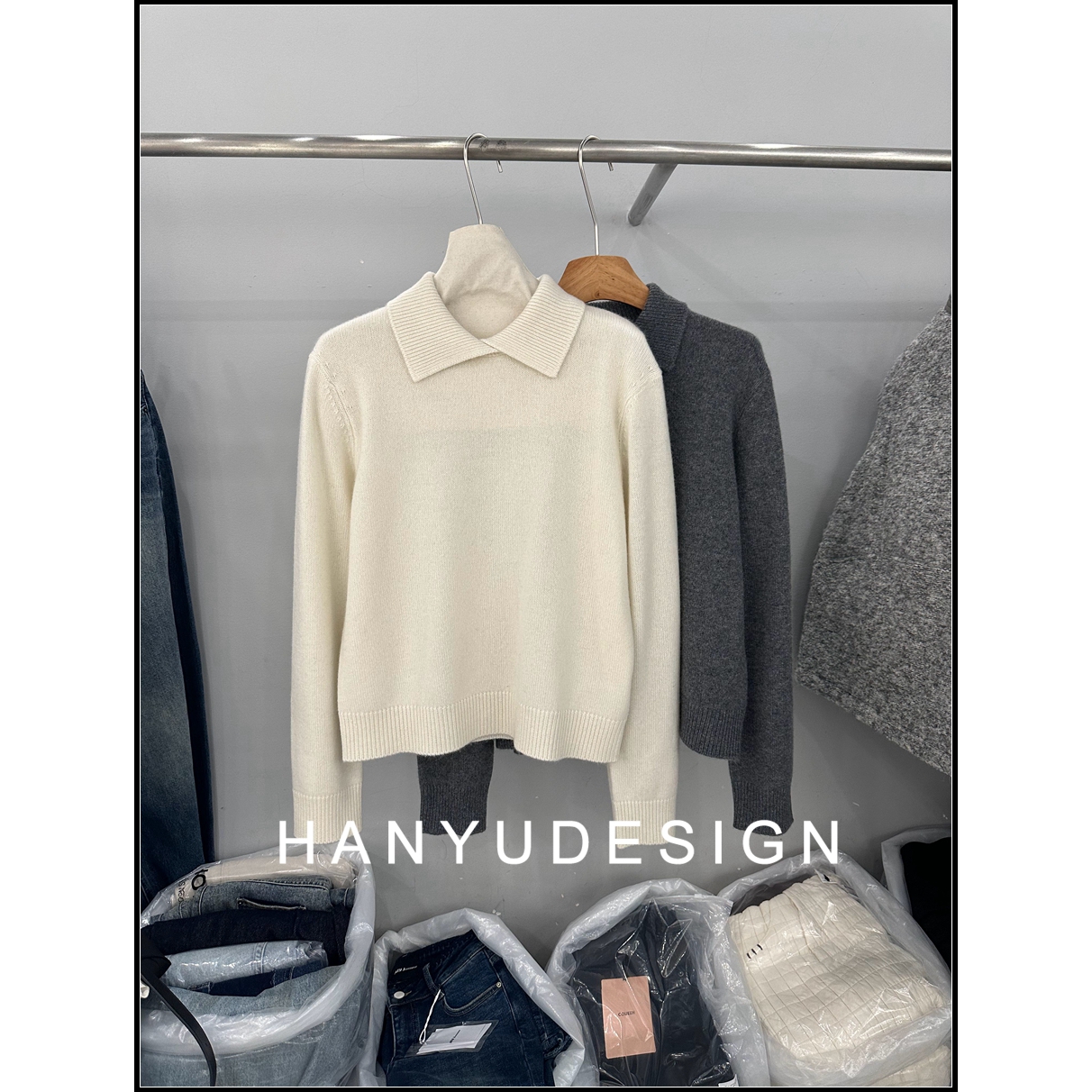 极简风翻领针织衫毛衣女