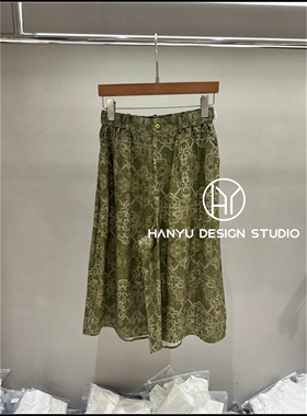 【韩钰DESIGN】26夏季新款 绿色高级感复古印花休闲裤女