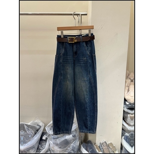 女 百搭显瘦腰带水洗弯刀加绒加厚牛仔裤 韩钰DESIGN