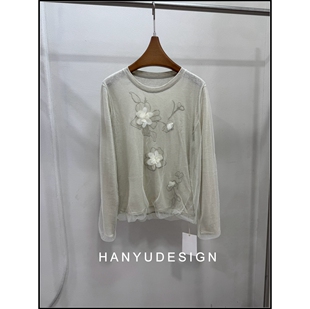 甜美风立体花朵长袖 法式 26早春新款 T恤女 韩钰DESIGN
