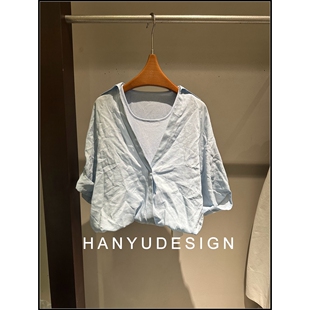 韩钰DESIGN 领衬衫 26早春新款 设计感西装 女 亚麻蓝色法式