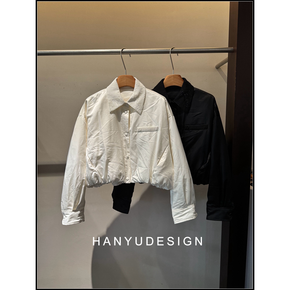 钉珠亮片蚕丝羊毛拼接羽绒服外套