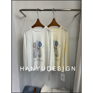 罩衫 卡通风大象印花长袖 26早春新款 T恤女 韩钰DESIGN