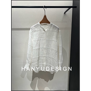 亚麻白色高智风立领衬衫 26早春新款 女 韩钰DESIGN