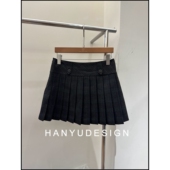 韩钰DESIGN 复古格纹高A字百褶裙甜酷羊毛呢子短裙女
