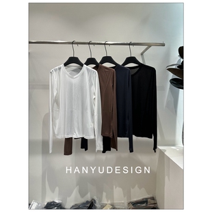 T恤女 韩钰DESIGN 现货25早秋新 纯色轻盈百搭圆领长袖