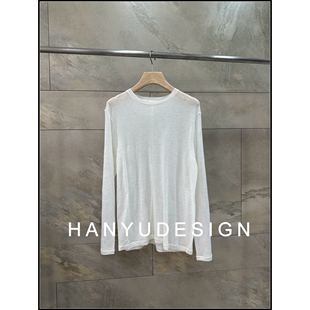 100%羊毛松弛感极简风白色长袖 26早春新款 T恤女 韩钰DESIGN